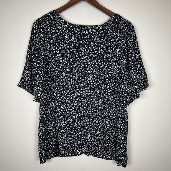 Talbots Blouse Top Womens 14W Black White Floral‎ Short Sleeve Button Up Sheer - Picture 7 of 10